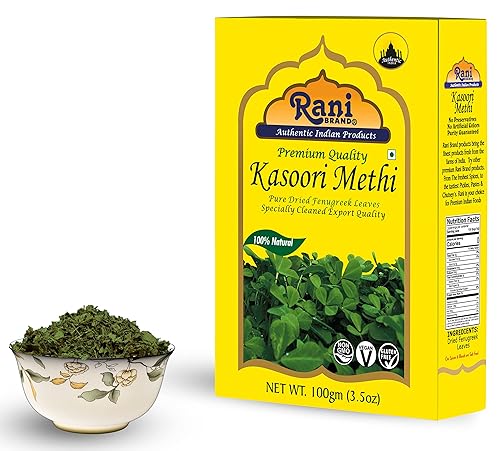 Miniatura 4 de Hojas de fenogreco Rani secas (Kasoori Methi) 3.5 oz (100 g)  Todo natural  Vegano  Apto para gluten  Sin OMG  Kosher  Origen indio