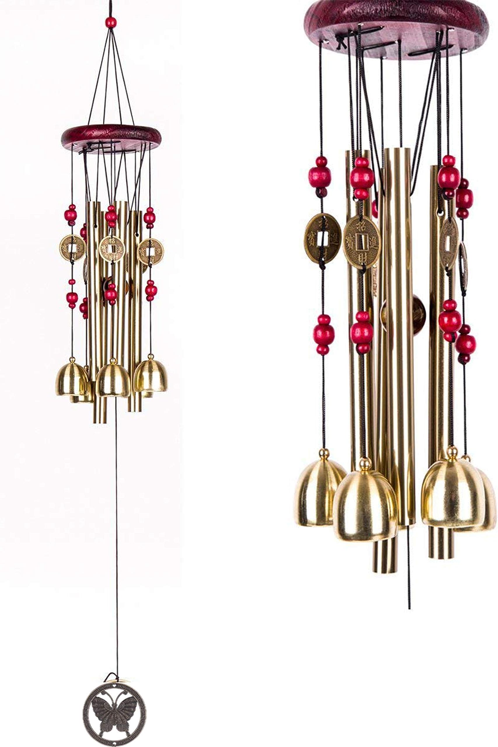 CrazyCrafts Metal Wind Chimes with 4 Pipe and 5 Bells for Feng Shui at Home Balcony Garden Positive Energy, Home Decor Hanging Gifts for Loved Ones Jingle Good Sound 21 Inch Long