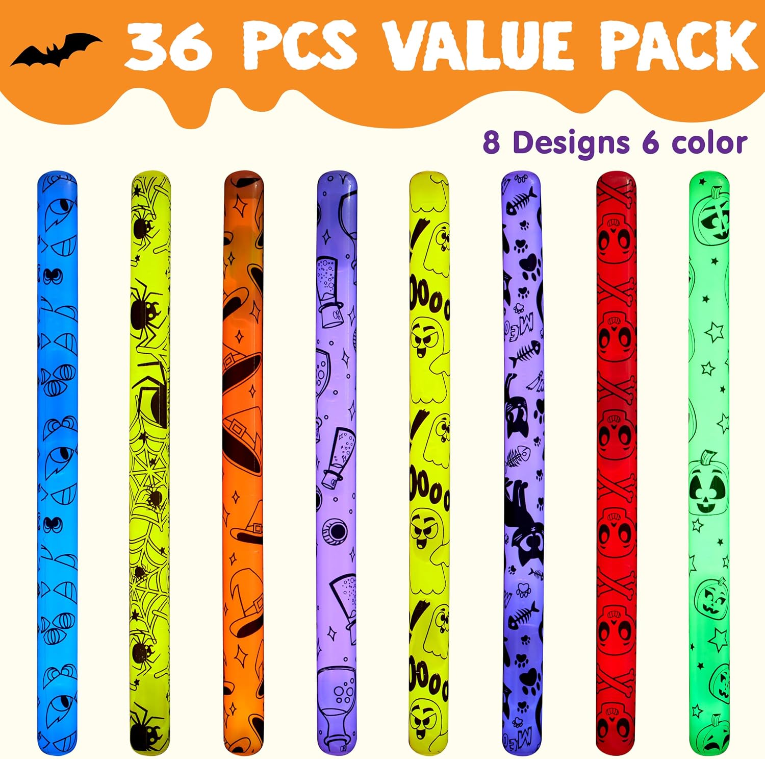 JOYIN 36 Pcs Halloween Glow Sticks Bulk Party Pack, Hanging Wands in 8 Design, 6 Color Light Up Stick for Kid Glow in The Dark Halloween Party Favor Supplies, Goodie Bag Filler, Trick or Treating Gift image 2