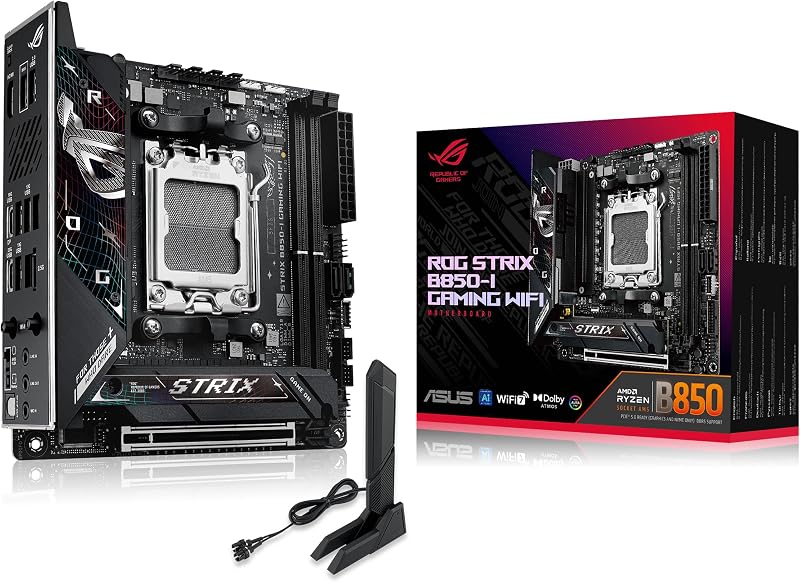 ROG Strix B850-I Gaming WiFi Placa base AMD AM5 B850 Mini-ITX mITX 10+2+1 etapas, DDR5, 2.5G LAN, WiFi 7, 2X M.2, PCIe® 5.0 x16, USB 20Gbps Type-C®, AI Overclocking, AI Networking II, Aura Sync | USB 20 Gbps tipo C, 10+2+1 etapas, DDR5, LAN 2.5G, 2X M.2, PCIe 5.0 x16, overclocking AI, AI Networking II, Aura Sync
