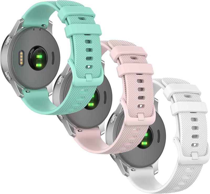 Correa de reloj de silicona suave de 18 mm para Garmin Vivoactive 4S, Vivomove 3S 39 mm, Fossil Women's Gen 6/5E 42 mm, Q Venture Gen 4 HR/3, Sport 41 mm, paquete de 3