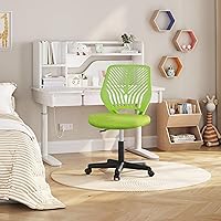 Vista 2 de Yaheetech Linda silla de escritorio para niños, silla de computadora pequeña sin brazos con soporte lumbar para adolescentes, respaldo bajo, Verde