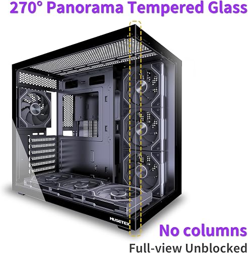 MUSETEX Y6 PC Case Pre-Installation 7 Infinity Mirror PWM ARGB Fan, ATX Mid Tower Computer Case, Gaming PC Case with Type-C, 270° Full View Tempered Glass, Black - 4