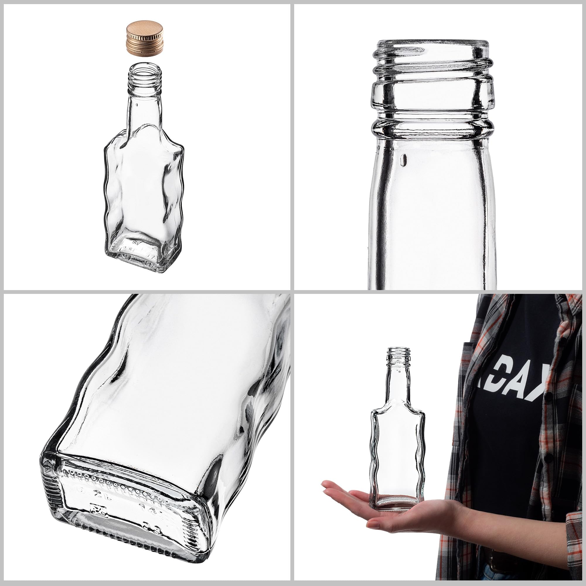 KADAX Lot de 50 Bouteilles en Verre 200ml avec Bouchon à vis Or – Bouteilles vides à remplir pour Liqueur, schnaps, Huile et vinaigre, Conservation Alimentaire