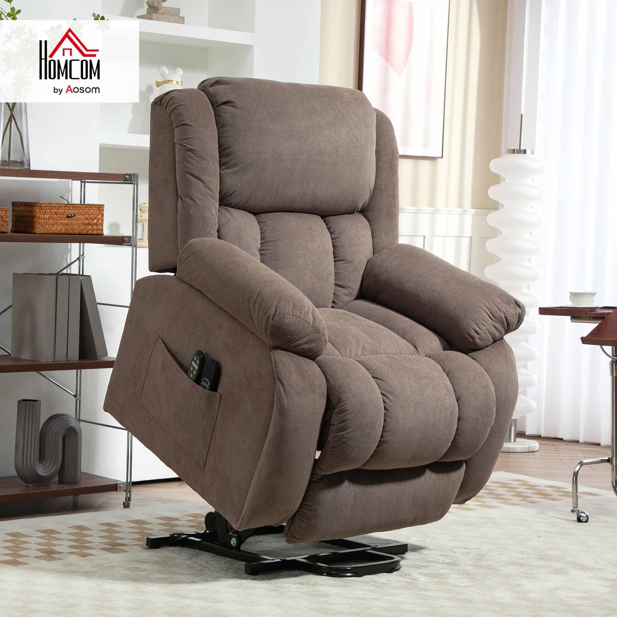 HOMCOM Poltrona Elettrica Alzapersona Reclinabile 150°, Seduta Ampia, Poltrona Relax in Velluto per Anziani, 8 Punti Massaggio Vibrante, Riscaldata, USB, Telecomandi, Poggiapiedi, Tasche, Marrone