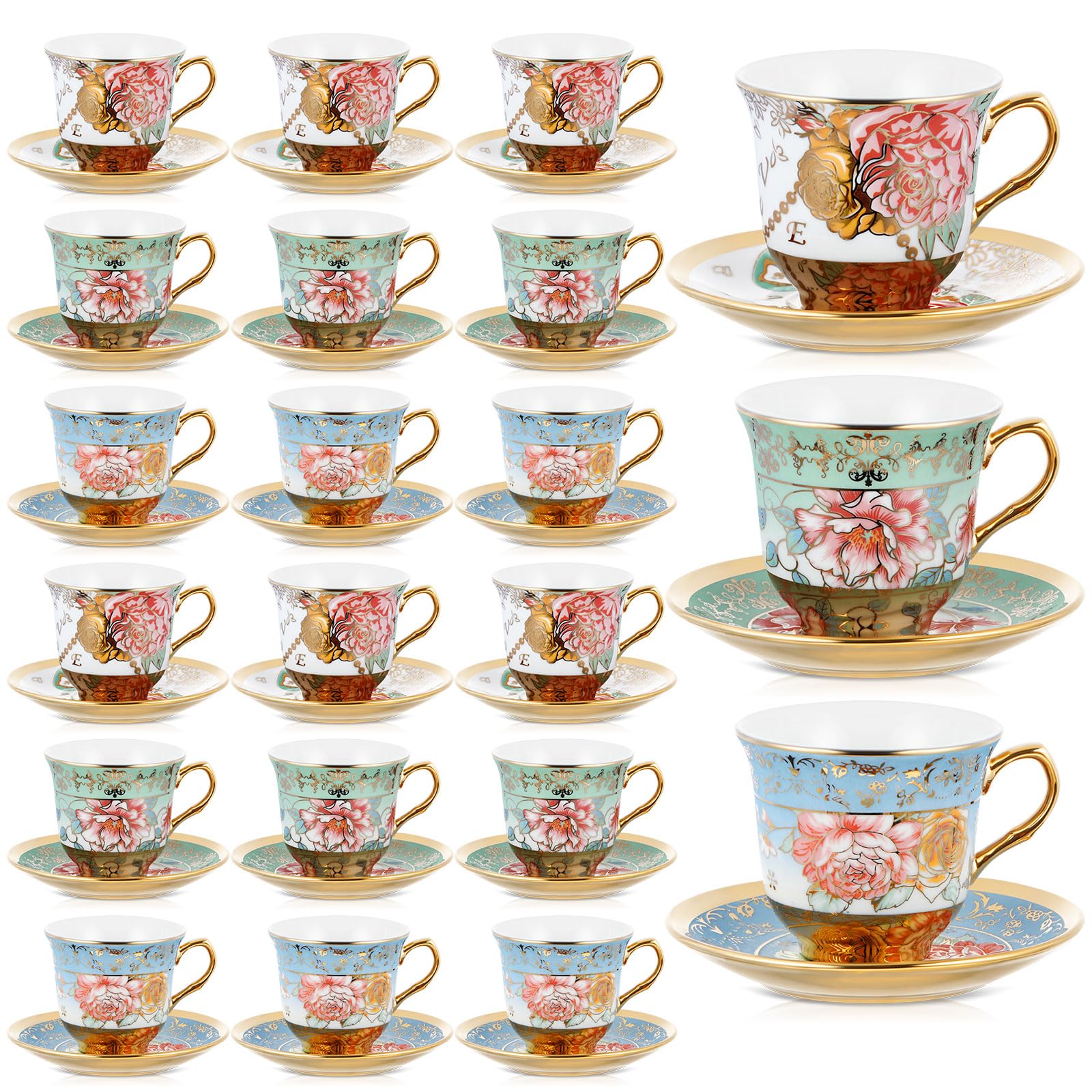 Teenyyou Set of 18 Tea Cups and Saucers, Classic Style, 5.4 oz