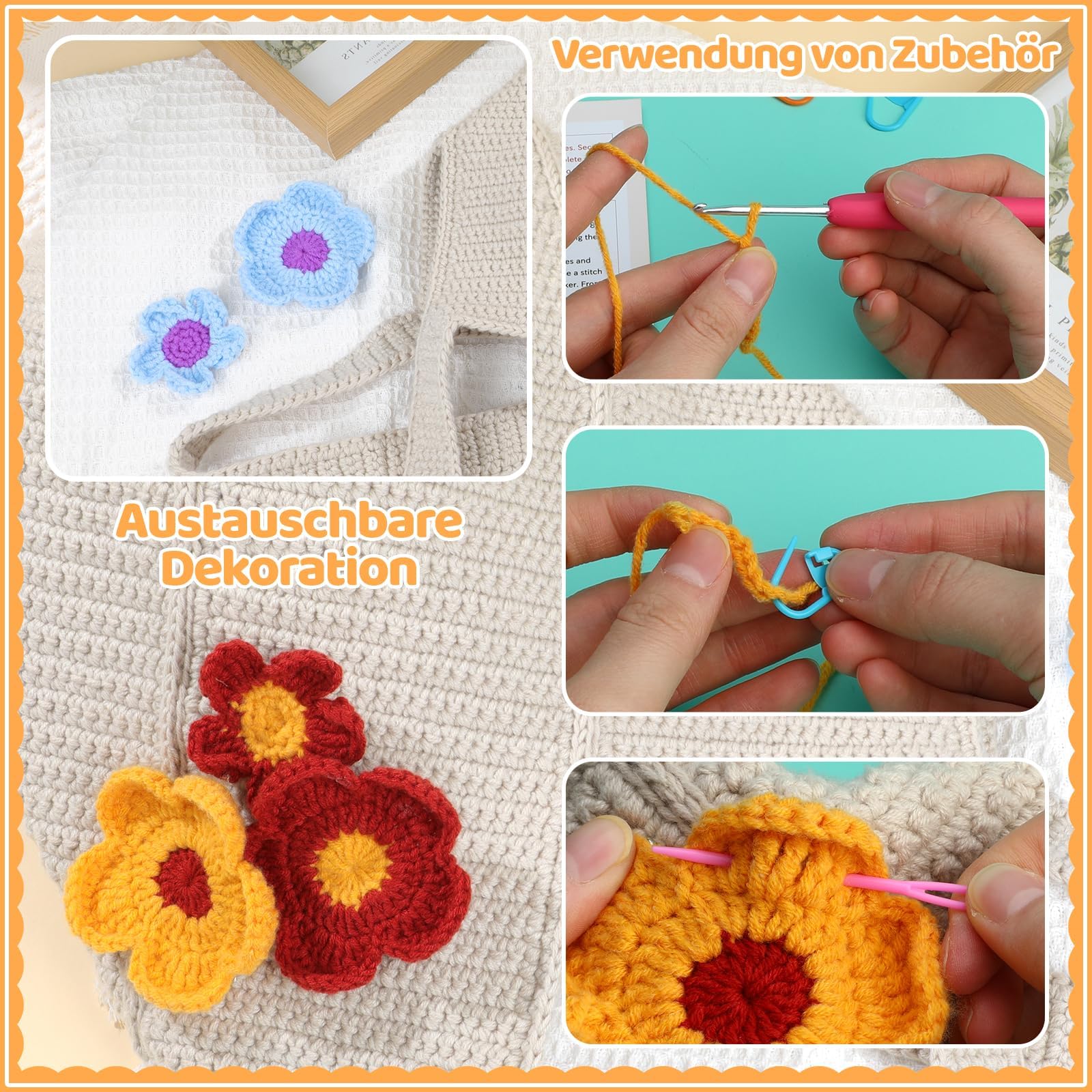 Deudy Häkelset für Anfänger, Crochet Häkel Set Rucksack Kit, Komplett mit Garn, Häkelnadel, Anleitung, Ideal für Hook & Step-by-Step Video Tutorials DIY Shoulder Bag Crafting Gift for Adults (Khaki)