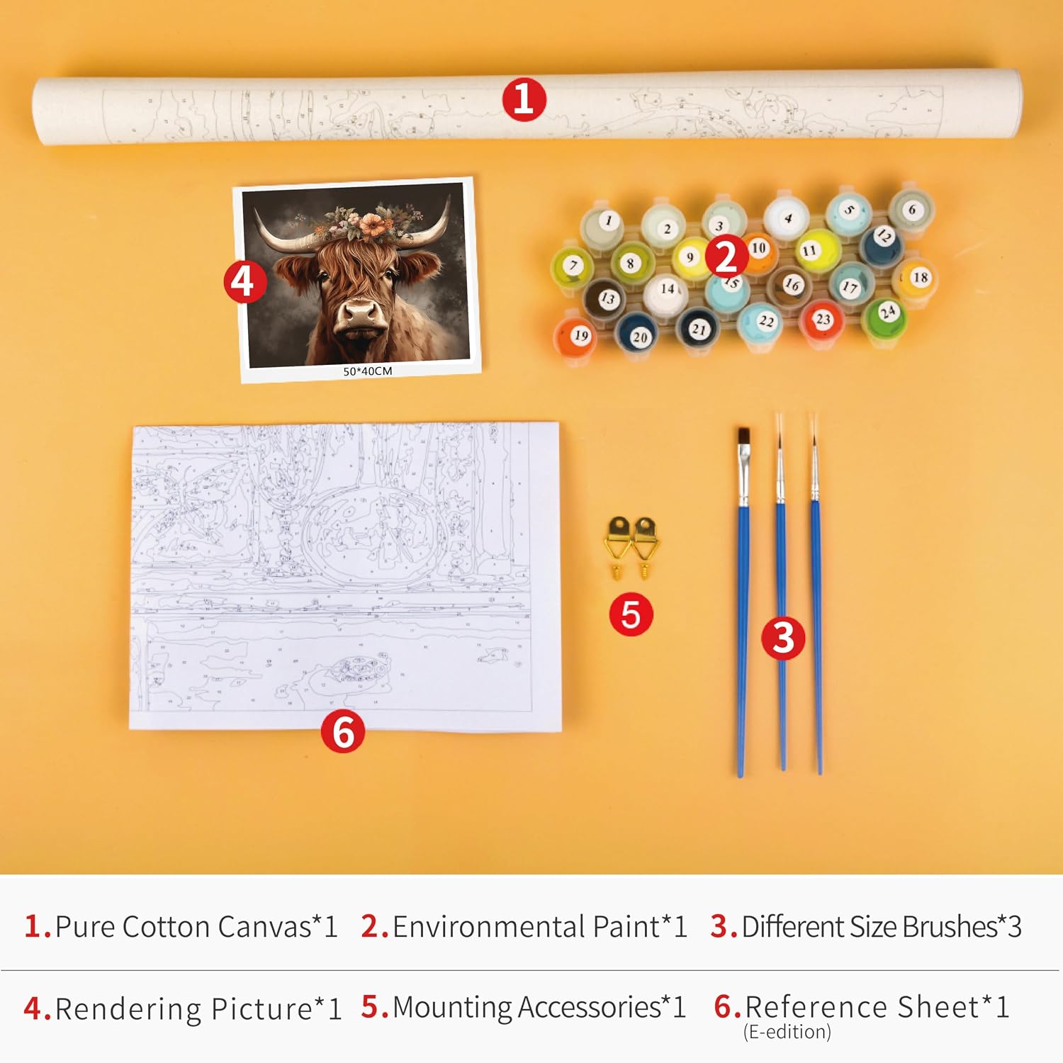 TUMOVO Cow Paint by Numbers for Adults Farm Animal DIY Arts Craft Beginner Highland Cattle with the Flower Paint by Number Kit Oil Painting Paint by Number Kits On Canvas 16"x20"