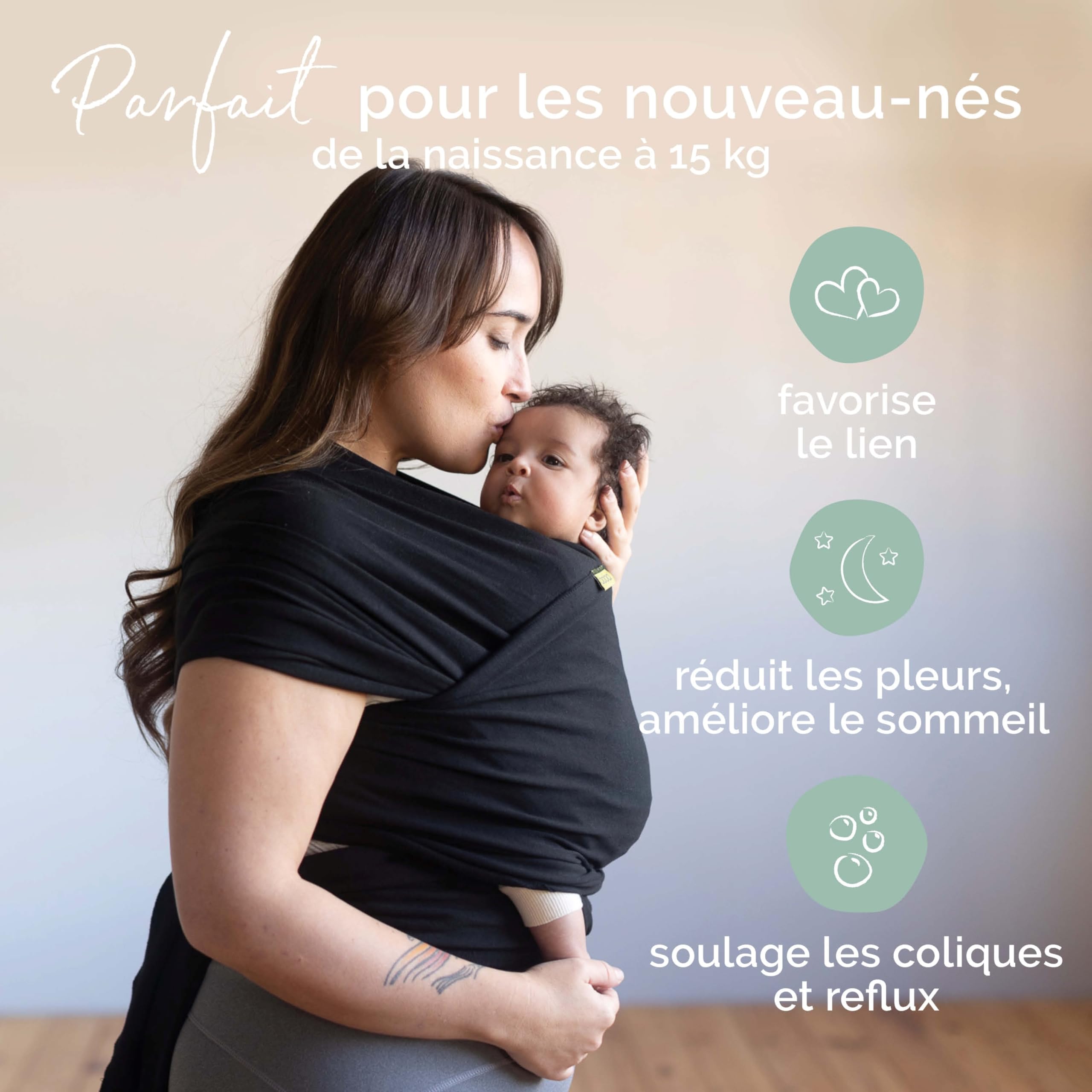 Boba Wrap Écharpe de Portage Originale Noire pour Bébés Jusqu'à 16 kg