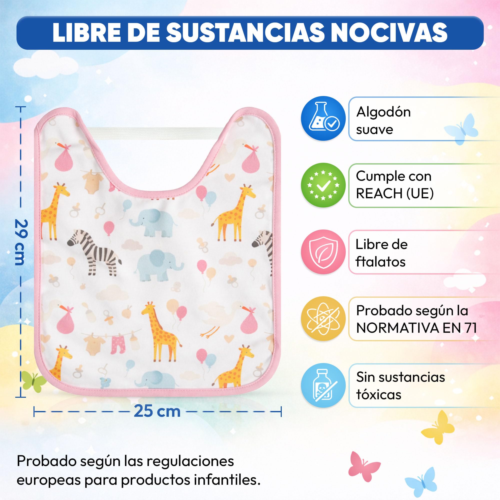 Baberos Bebé Impermeables Pack de 5 | Baberos Guardería con Goma Elástica - Babero Cuello Elástico Tipo Camiseta | Algodón Suave Lavables a Máquina 30º | Baberos Bebé Recién Nacido