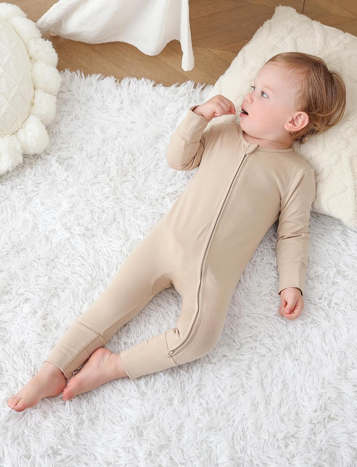 JunNeng 100% Cotton 2Pack Baby Boy Zipper Romper Long Sleeve Baby Pajamas with Mitten Cuffs One Piece 0-18 Months - Image 6