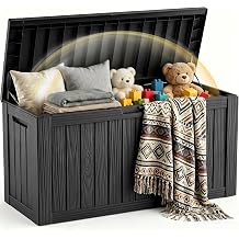 EFU Outdoor Storage Box 120 Gallon Deck Box Indoor & Outdoor Lockable UV Resistance Waterproof Resin Storage Bin Storage Box for Outdoor,Patio Storage With Support RodBlack