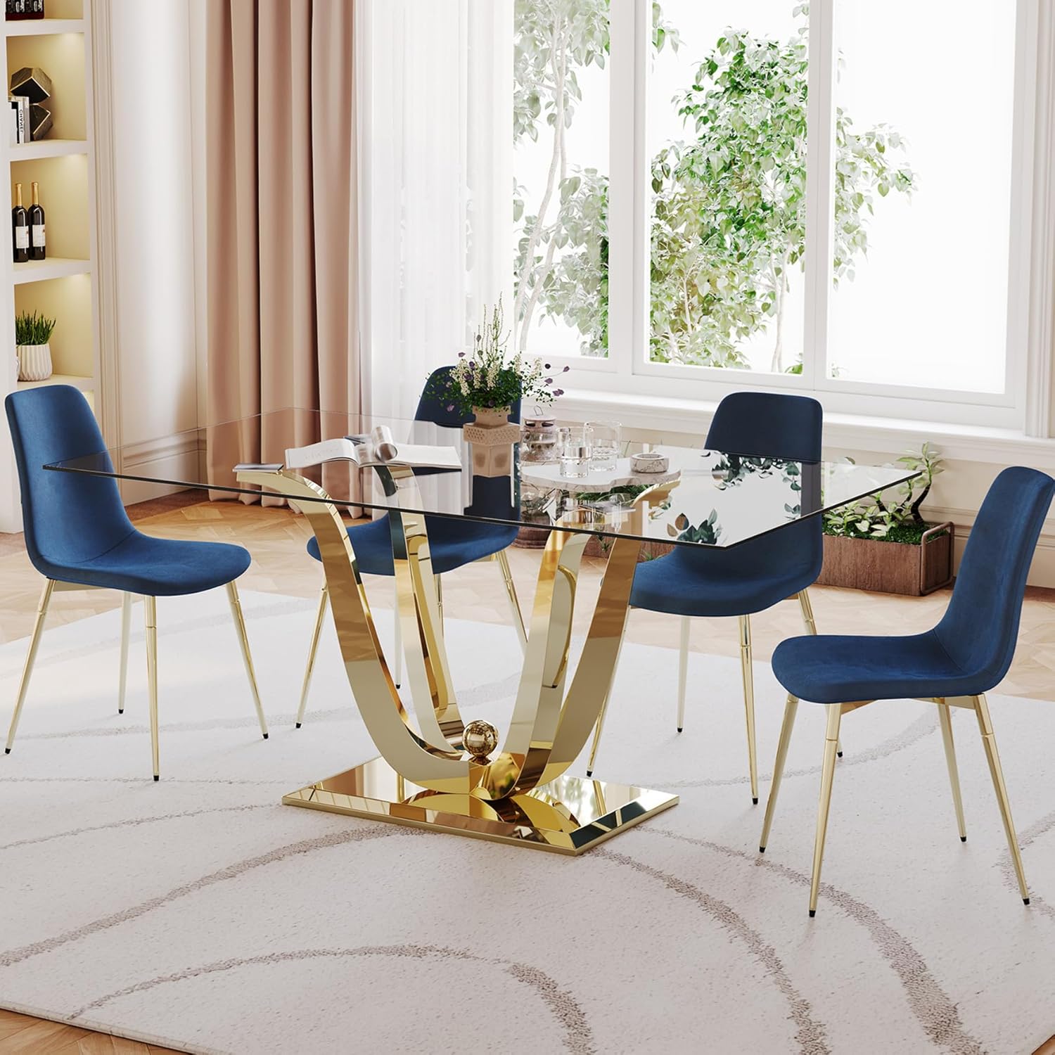 Maotifeys Luxury Gold Glass Dining Table for 68 Modern 70