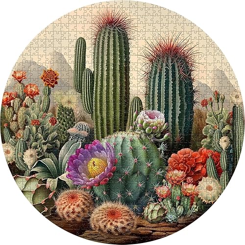 Miniatura 2 de Rompecabezas vintage de plantas de cactus para adultos de 1000 piezas en adelante, rompecabezas de suculentas retro de PICKFORU que incluye varias