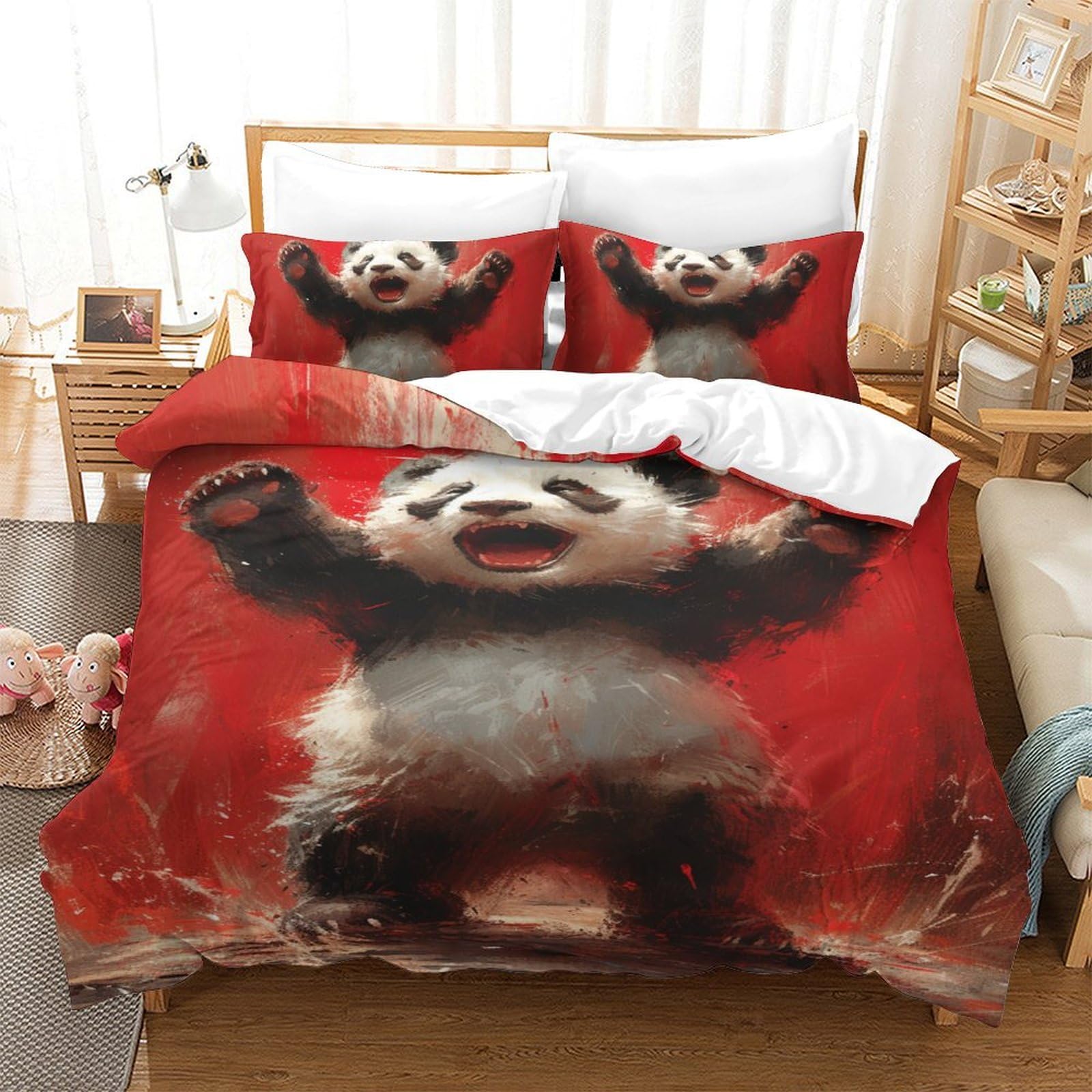Housse de couette 140x200 panda parure de lit microfibre 3 pièces lit simple imprimé 3D
