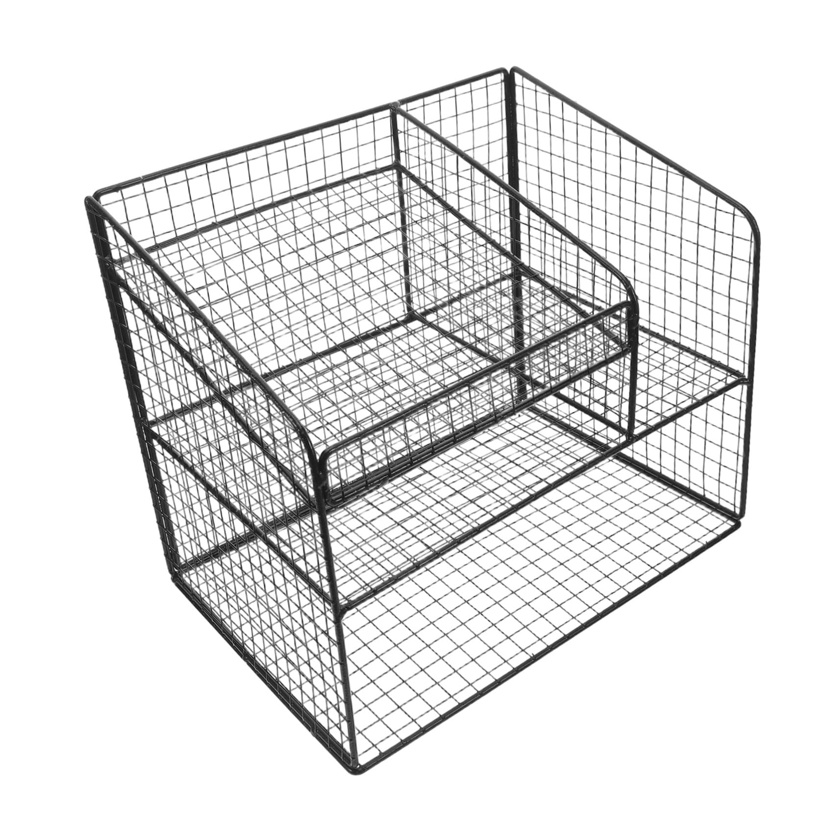 Organiseur de Bureau Noir Moyen avec Support Téléphone Plateau à Courrier et Range-documents Maille Métallique Organiseur de Fichiers Robuste pour Espace de Travail et Rangement de