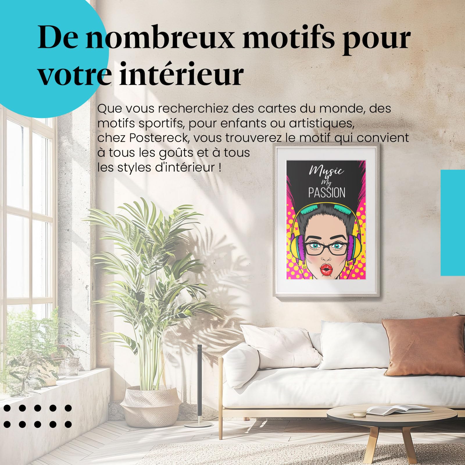 Postereck - 0913 - Affiche rétro, Music is My Passion Pop Art. Art Mural Tirage – Décoration musique, rétro, Poster - toile - 100,0 cm x 75,0 cm