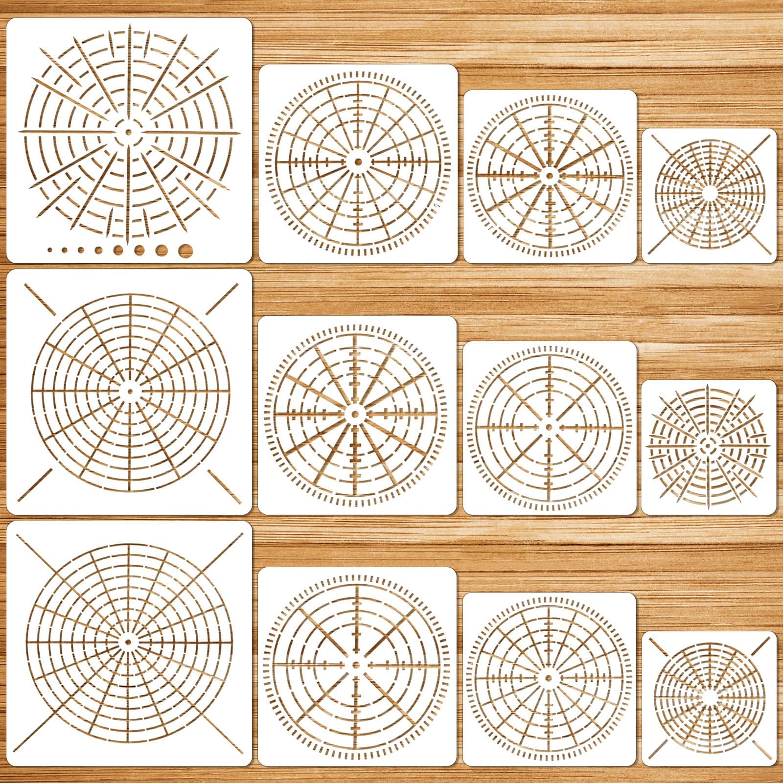JSRQT 12 Pcs Mandala Painting Stencils Set,Reusable Bullseye Dot Stencil Template for Painting, 3.5/5/6/8 Inches DIY Drawing Templates Arts Crafts for Rock Wood Canvas