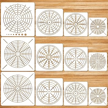 JSRQT 12 Pcs Mandala Painting Stencils Set,Reusable Bullseye Dot Stencil Template for Painting, 3.5/5/6/8 Inches DIY Painting Templates Arts Crafts for Rock Wood Canvas