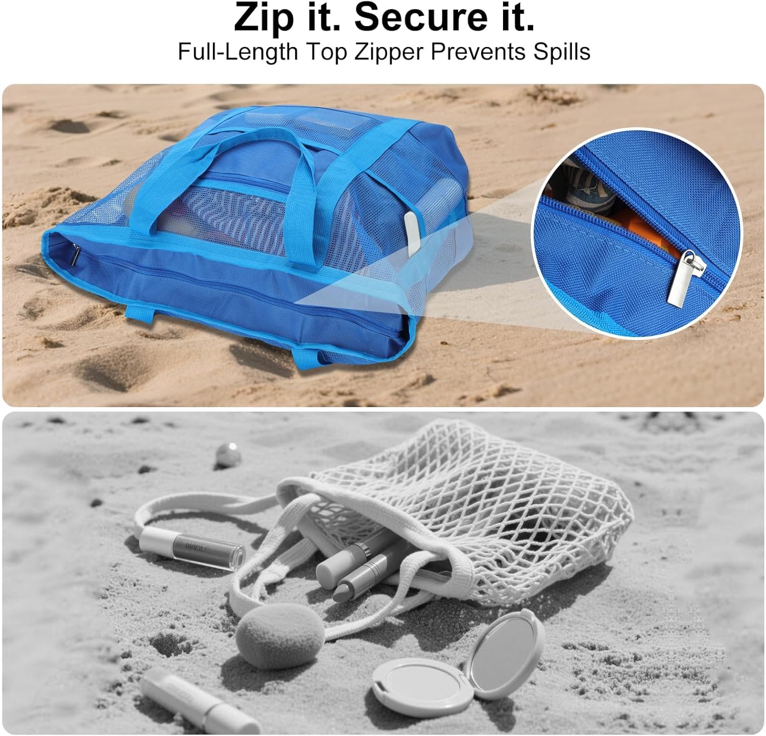 Mesh Beach Bags for Women - Plus Waterproof Sandproof Tote Bag - Image 3