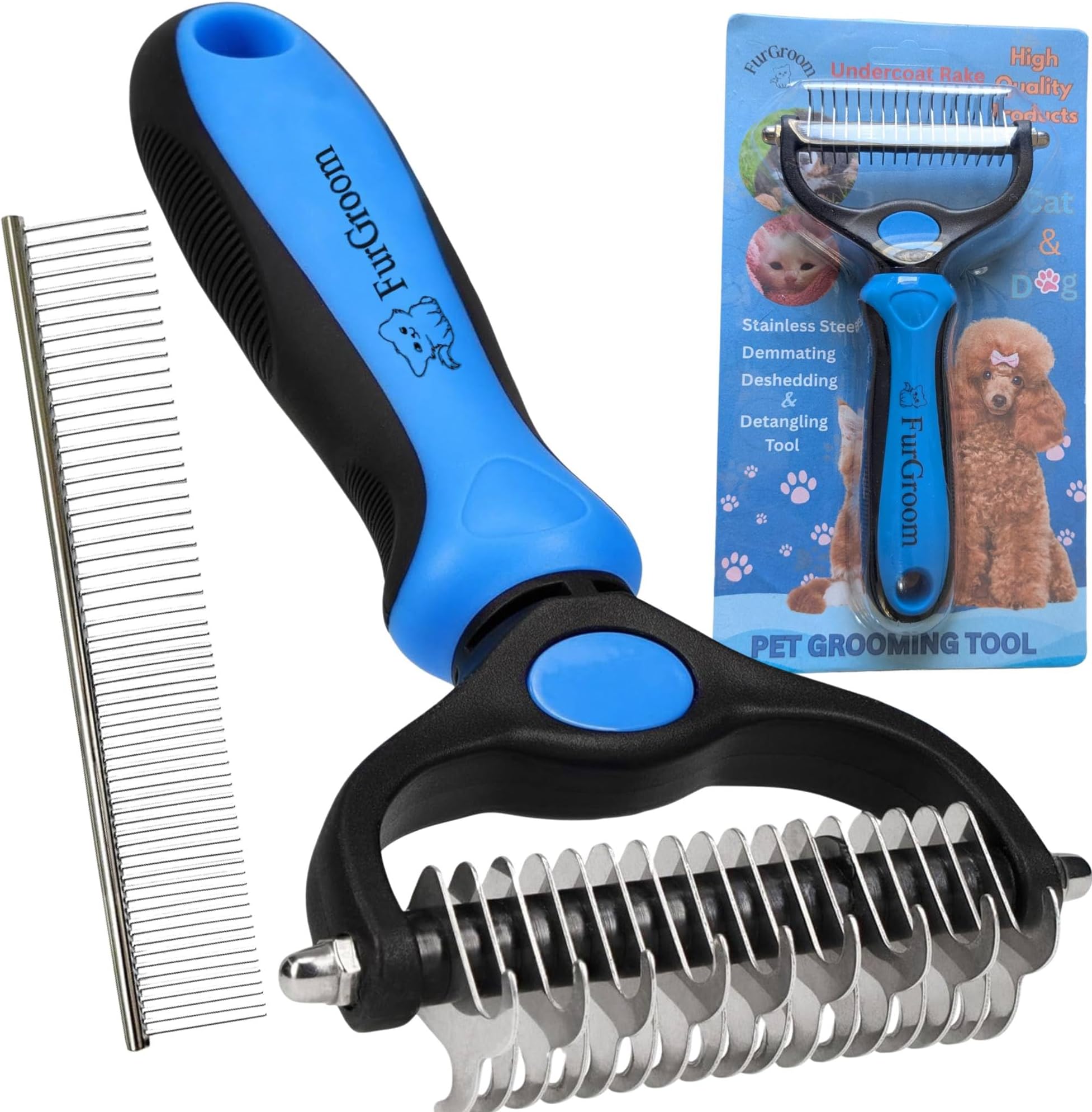 Undercoat Rake Dog Cat Reduce Shedding by 95%- Double Sided Grooming and Deshedding Tool Removes Knots and Tangled Hair,Grooming Brushes for Dog,Cat,Horse- Undercoat Brush Cat, Dematting Comb