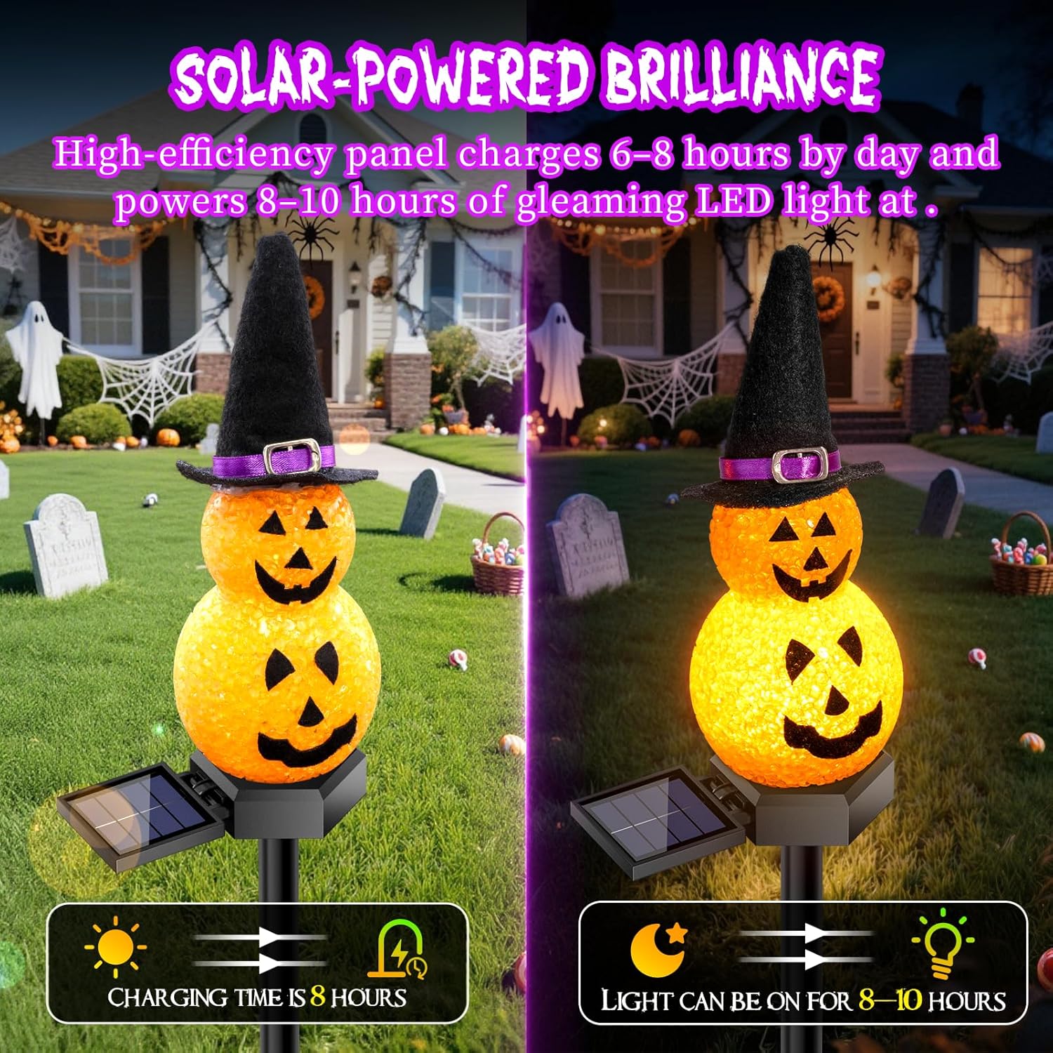 Halloween Pumpkin Solar Garden Light 4 Packs, Festive Garden Light Decoration for Halloween, Pumpkin Light for Outdoor Pathway, Lawn, Yard, Pond Decor