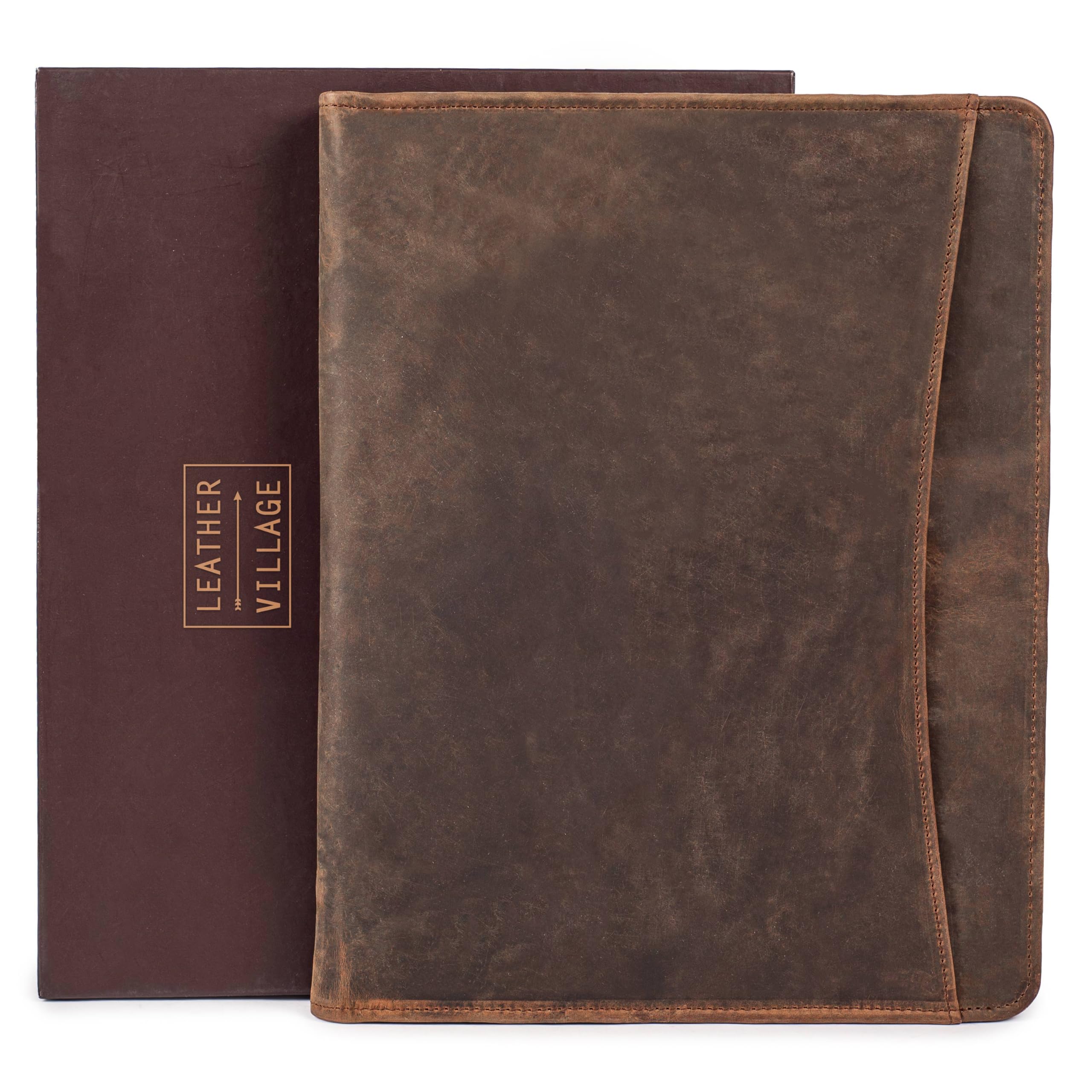Leather Village Leather Portfolio Organizer - Professional Business Padfolio for Men & Women - Stylish Document Card Holder, Folio for A4/Letter Size Writing Legal Pad, Brown