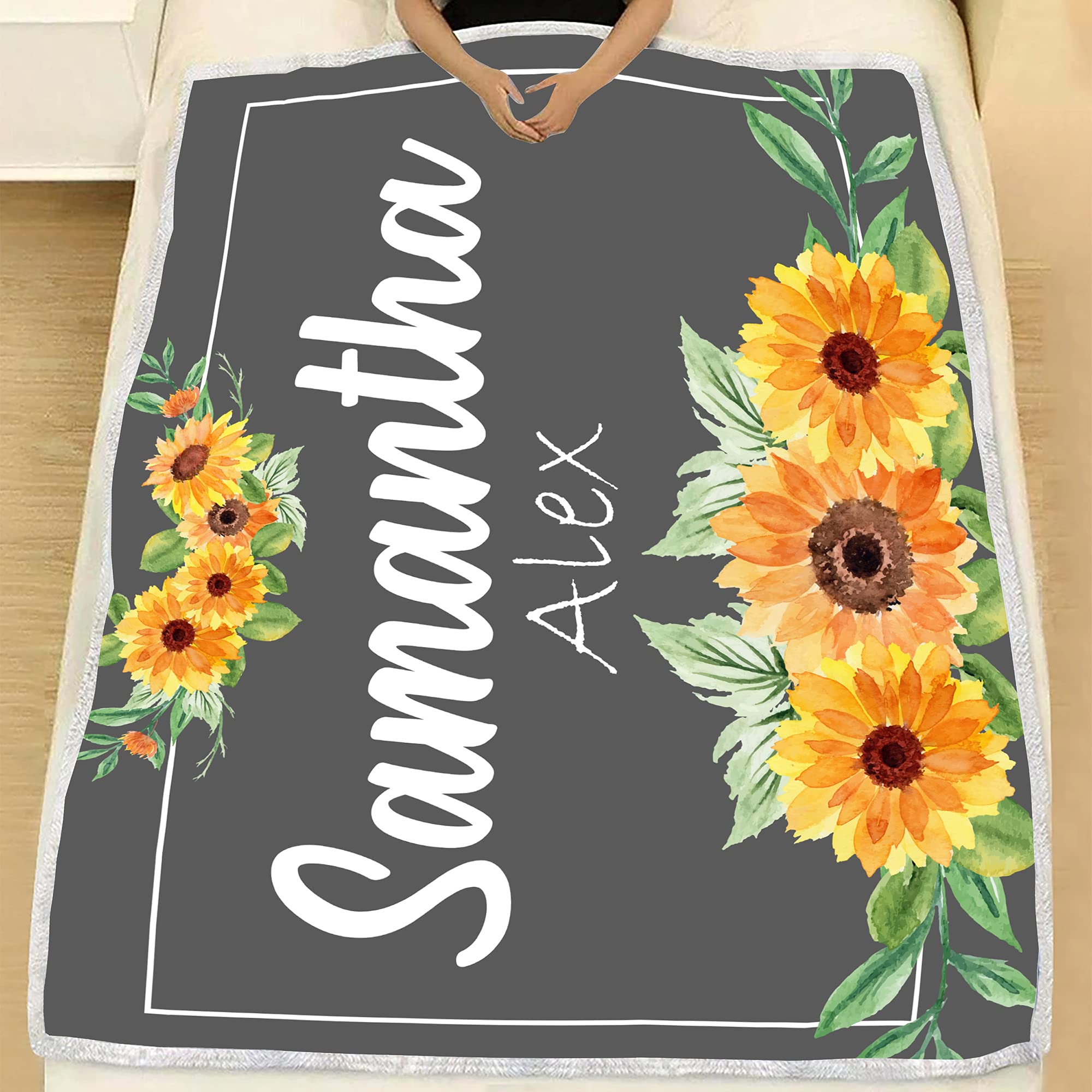 Coperta in pile con nome personalizzato a tema girasole Coperta in pile con nome personalizzato a tema girasole