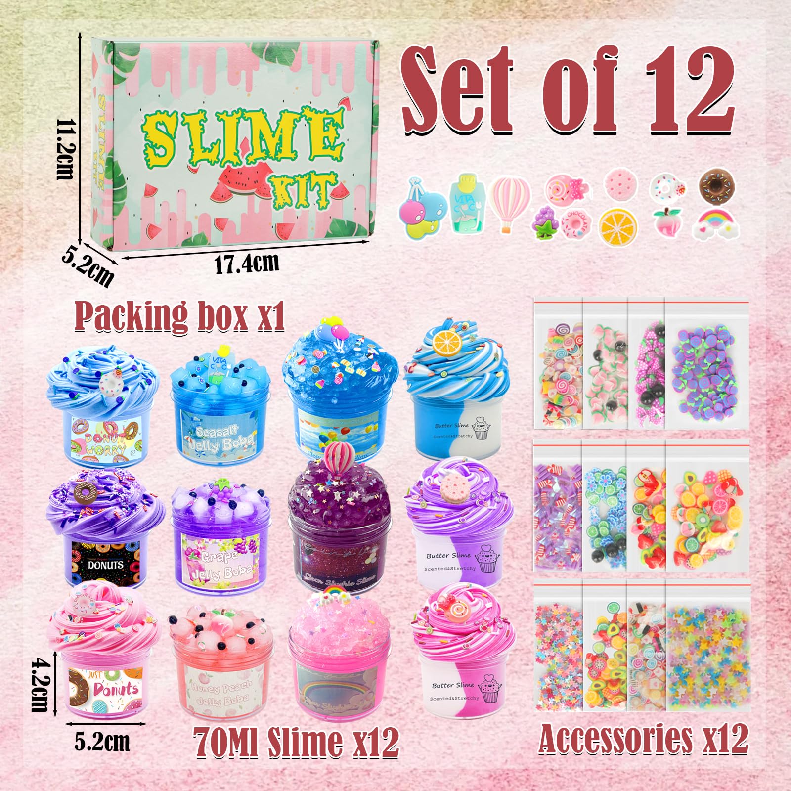 12 sztuk 70 ml Slime Set 12 kolorów masła Slime i Clear Slime, zestaw do samodzielnego wykonania dla dzieci, na urodziny, Halloween, Boże Narodzenie, prezent dla dziewcząt i chłopców
