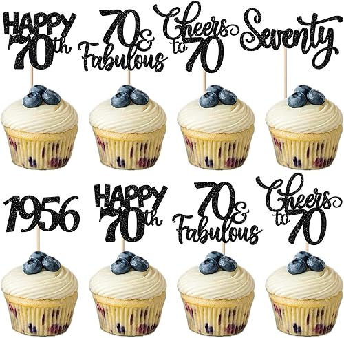 Vista 20 de Rsstarxi Paquete de 30 decoraciones para cupcakes de cumpleaños de 14 años con purpurina 2011 Hello 14 Cheers to 14 años de edad, catorce años, Negro