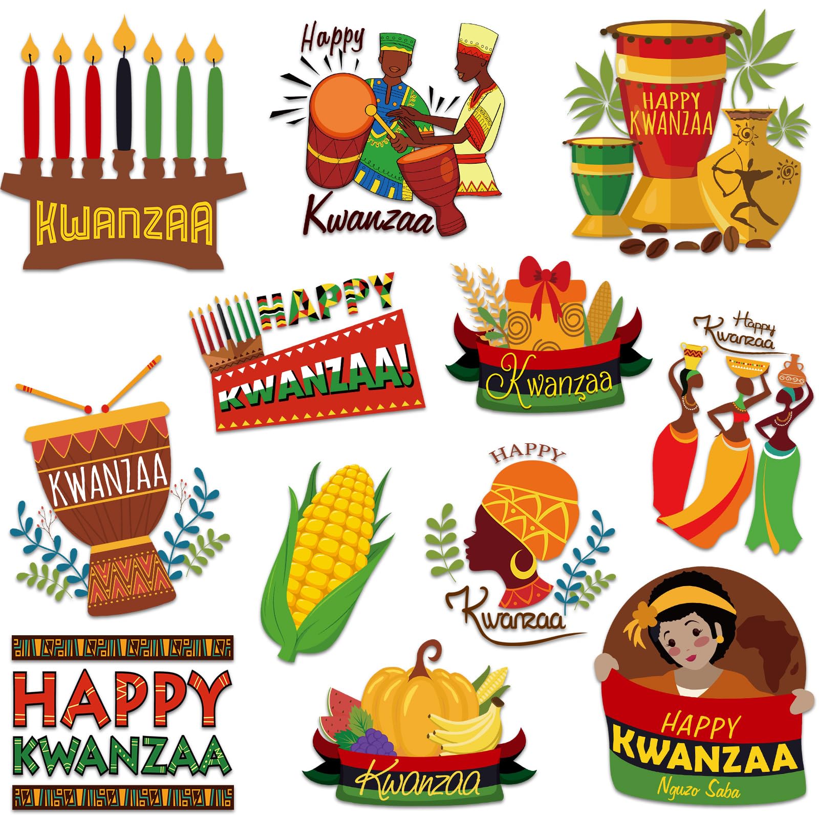 Eaasty 60 Pcs Kwanzaa Classroom Bulletin Board Decoration Happy Kwanzaa Cutouts African Heritage Holiday Kwanzaa Paper Cutouts for Kwanzaa Party