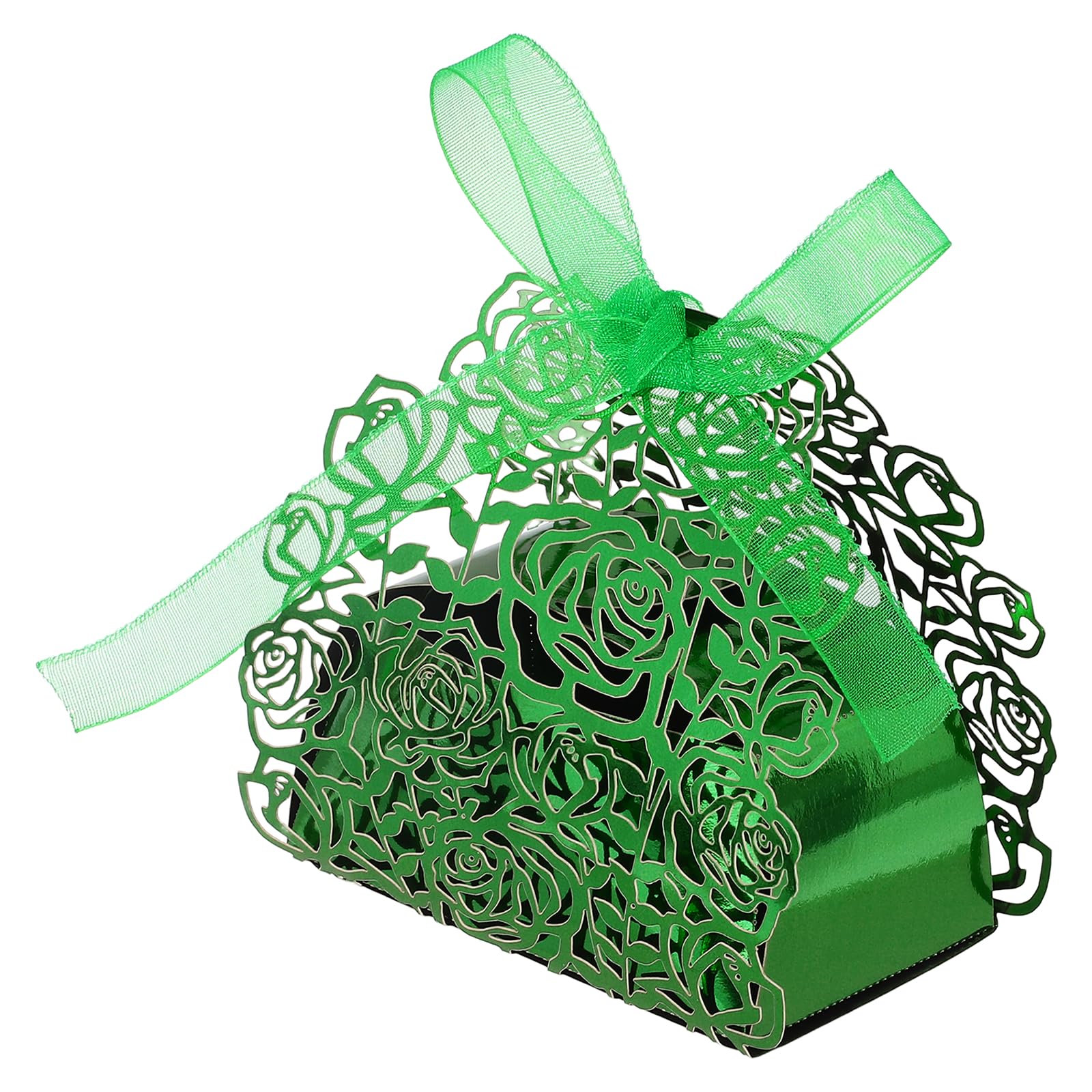 PATIKIL Laser Cut Rose Candy Boxes,(Green) (50Pcs), Creative Romantic Favors Gift Boxes with Ribbons for Wedding/Birthday Party/Anniversary/Baby Shower