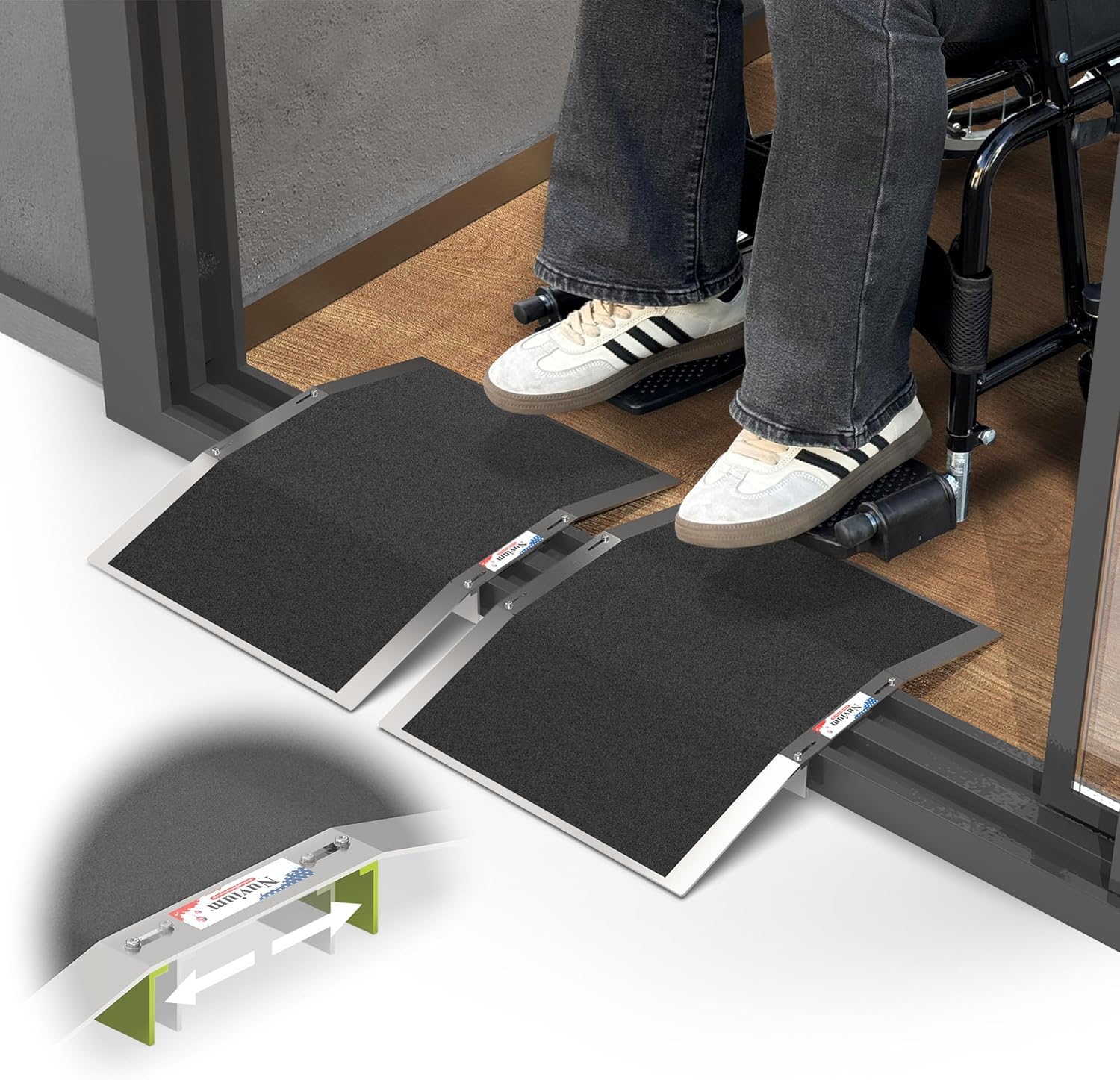 2pc×12″L×1.6″H Bridge Threshold Ramps for Doorways, Fits 2.8–5.1″ Wide Thresholds with Adjustable Support Bars,Non-Slip Aluminum Wheelchair Ramps for Home Steps,Sliding Door Ramp for Wheelchair
