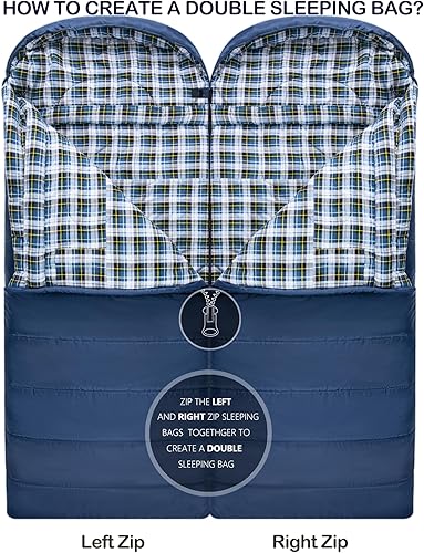 Miniatura 5 de Saco de dormir para clima frío 100% franela de algodón XXL para adultos grandes y altos, con bolsa de compresión gratis