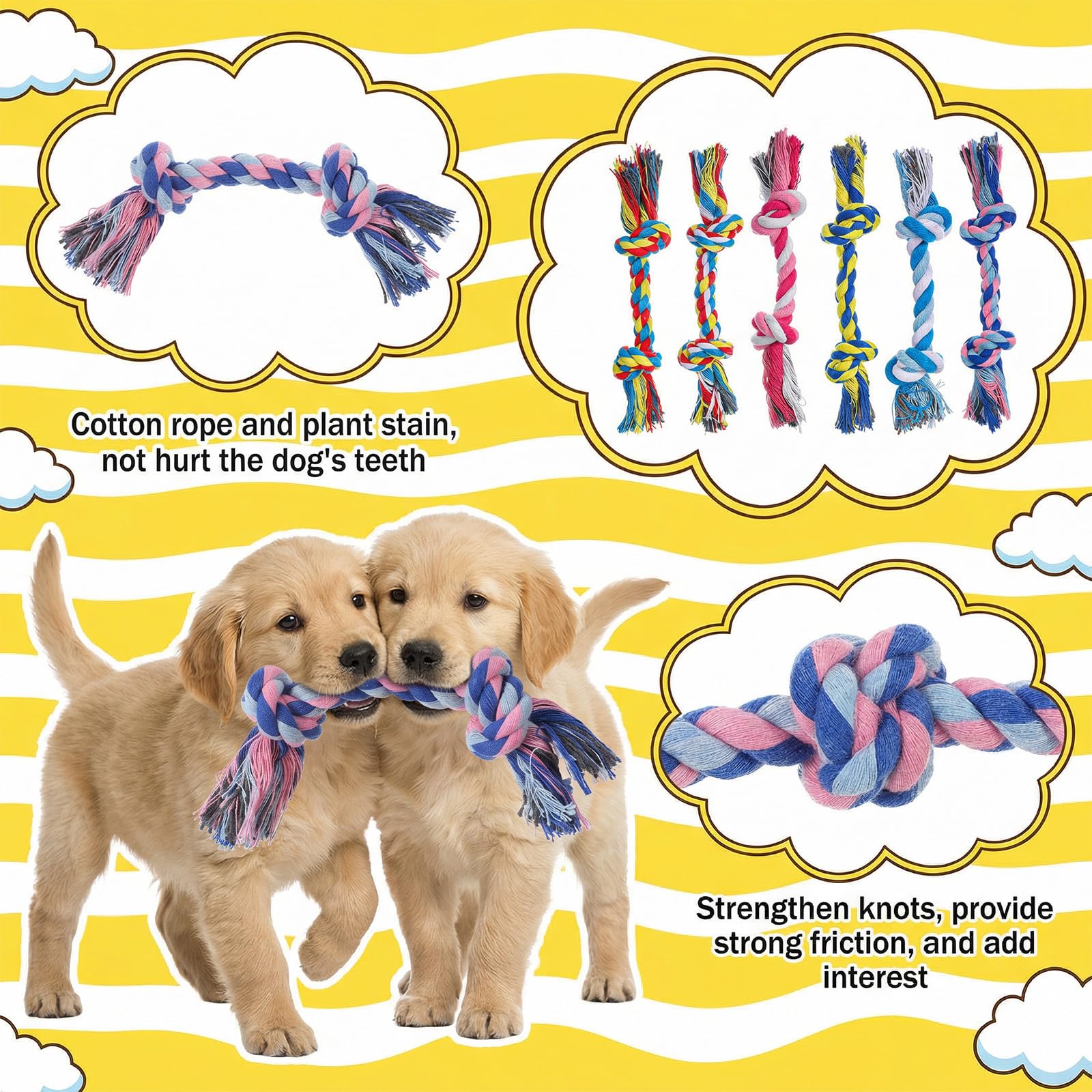 60 piezas de juguetes para perros, cuerdas masticables a granel, dentición de algodón, juguete de 2 nudos para perros pequeños y medianos y cachorros