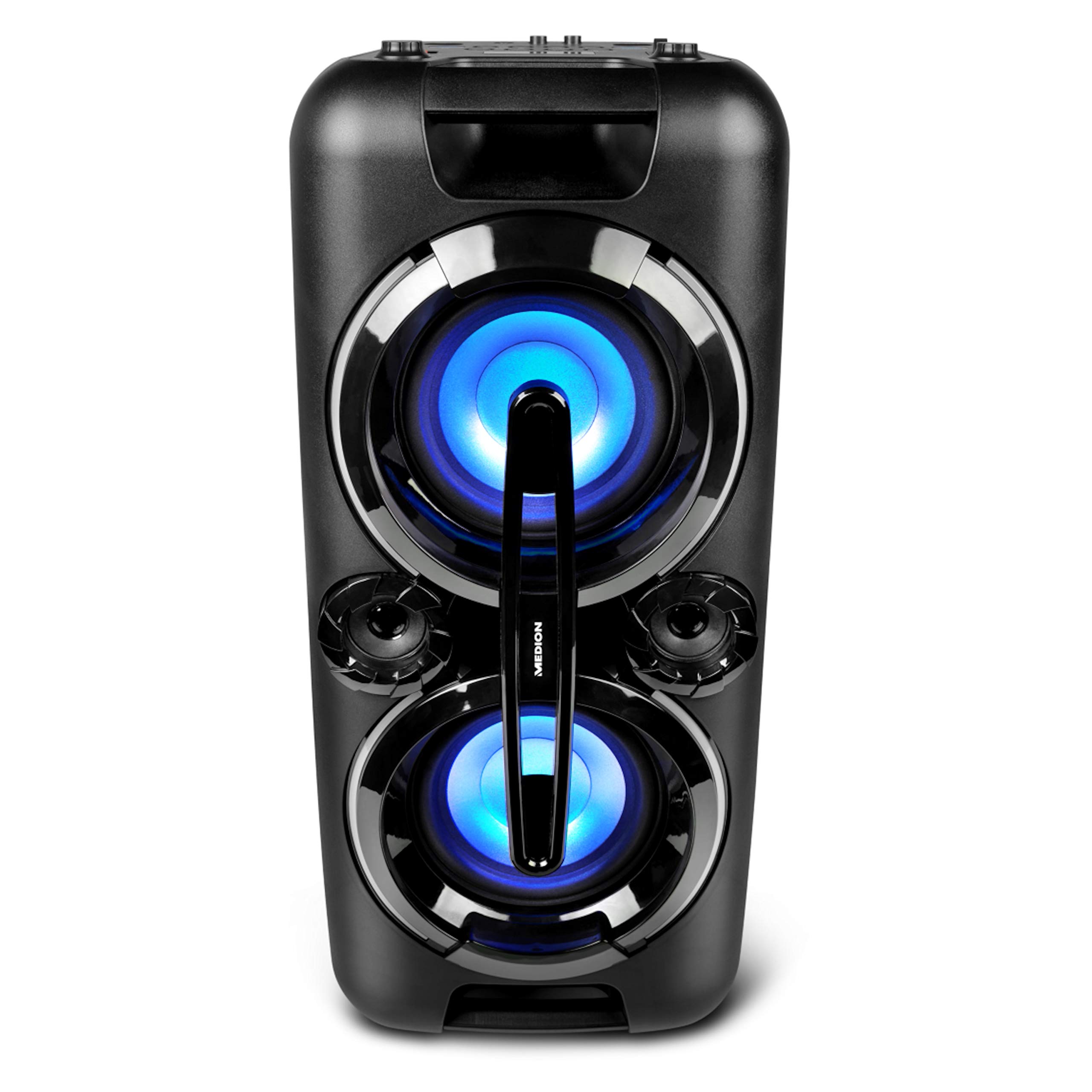 MEDION P67013 Party-Soundsystem (Partylautsprecher Karaoke, Bluetooth, Kompaktanlage, 440 Watt, Farbige LED, PLL UKW Radio, USB, AUX, Mikrofonanschluss)