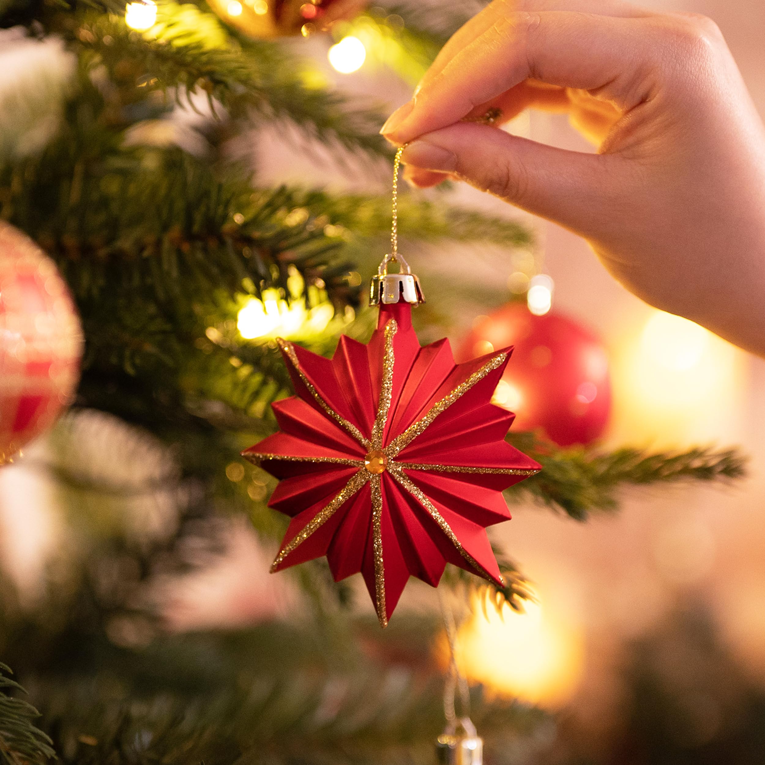 Valery Madelyn Weihnachtskugeln 70 Stück Kunststoff Christbaumkugeln,Christbaumschmuck hängend Glänzend Glitzernd Matt Weihnachtsbaumschmuck Dekoration Thema Rot Gold(L)