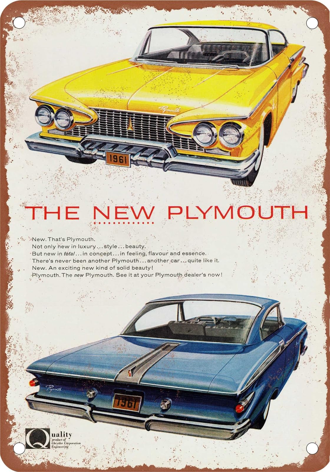 Miaomansenstore Metal Sign - 1961 Plymouth Vintage Ad 02 - Old Retro Rusty Look Home Decor