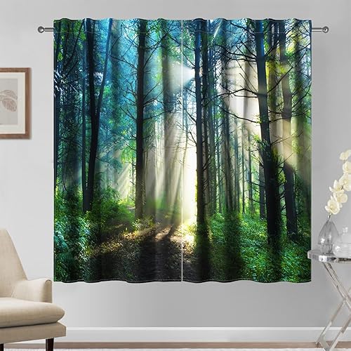 Kzzfqxb 117x183cm Cortinas Forest 2 Paneles, Verde Bosque Ár