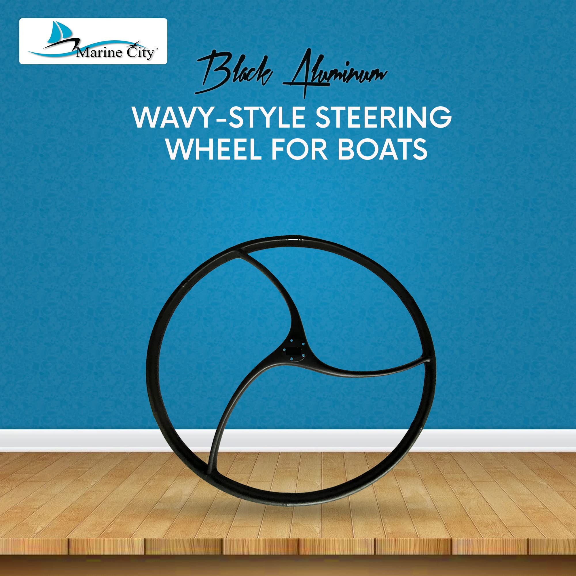 MARINE CITY Wavy-Style 3-Spoke Carbon Steering Wheel, 925mm Diameter, for Marines, Boats, Yachts, Kayaks (Pack of 1)