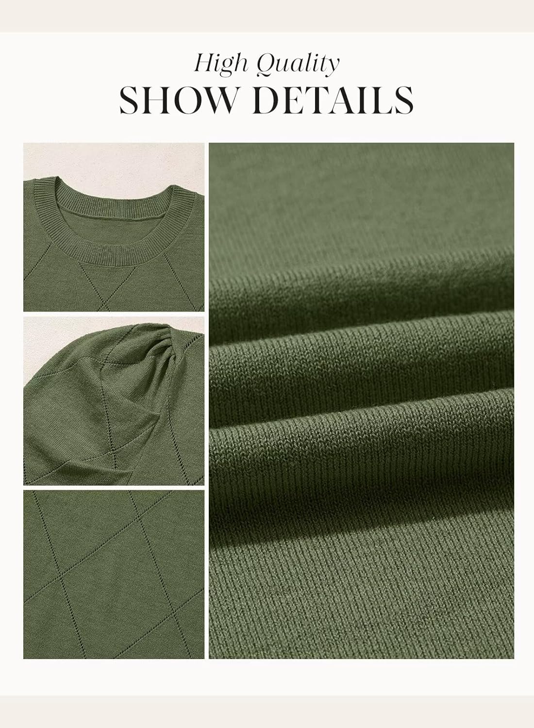 Dokotoo Women's Short Puff Sleeve Knit Tops 2025 Round Neck Hollow Out Tops Cozy Sweaters for Women - Image 5