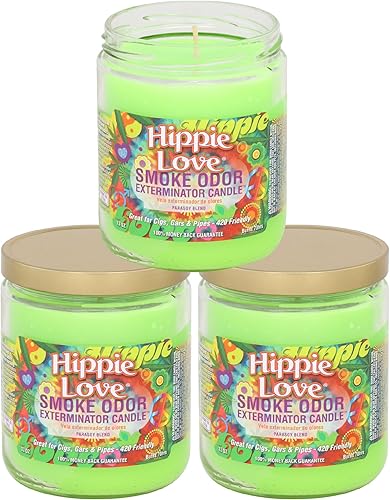 Smoke Odor Exterminator Velas en tarro de 13 onzas, amor hippie, (3) juego de tres velas.