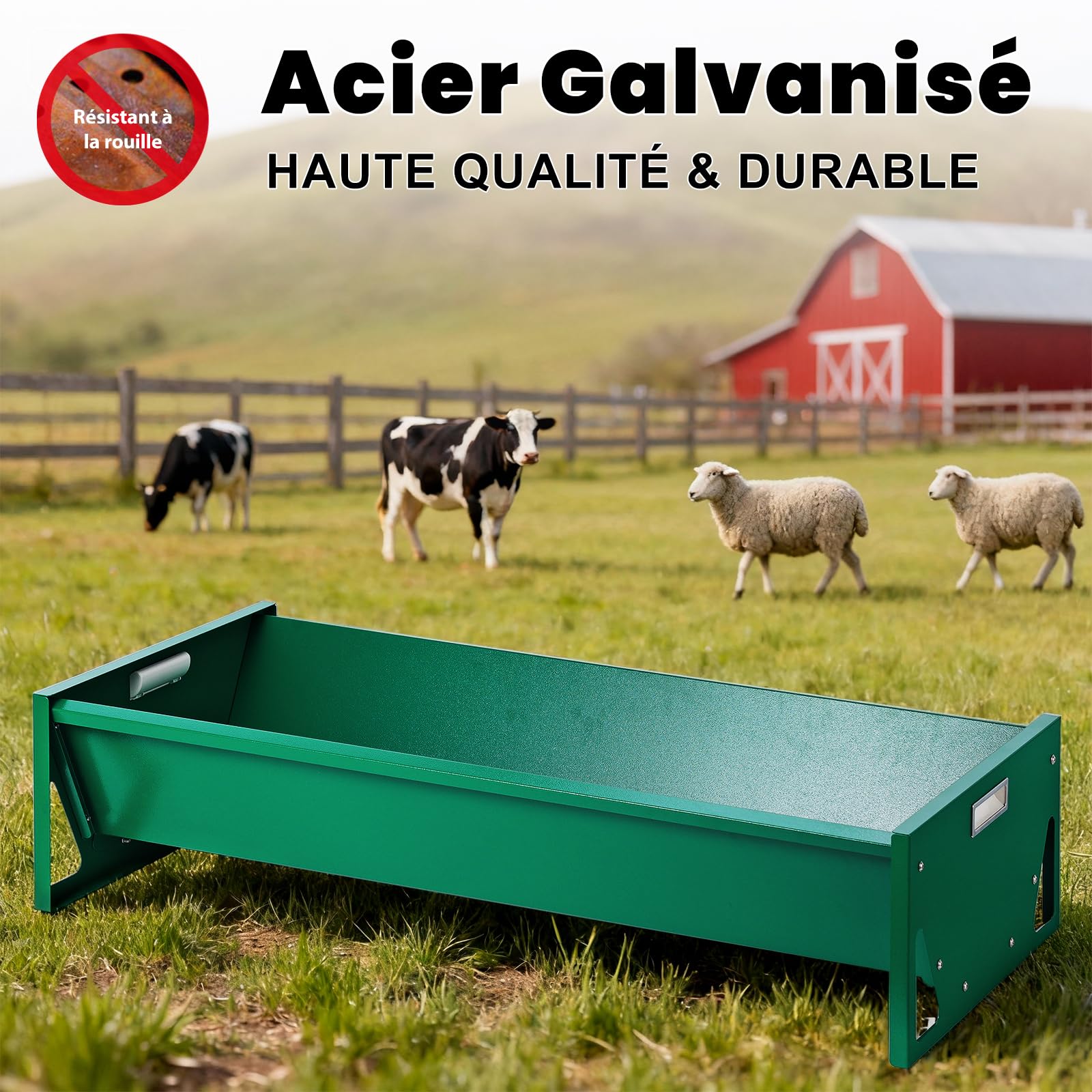 Mangeoire Cheval Acier Galvanisé 100cm Grande Capacité Mangeoire Mouton ExtéRieur pour éLevage de ChèVres Et Moutons Mangeoires pour BéTail Lourd de Charge RéSistant pour Chevaux ChèVre Vache