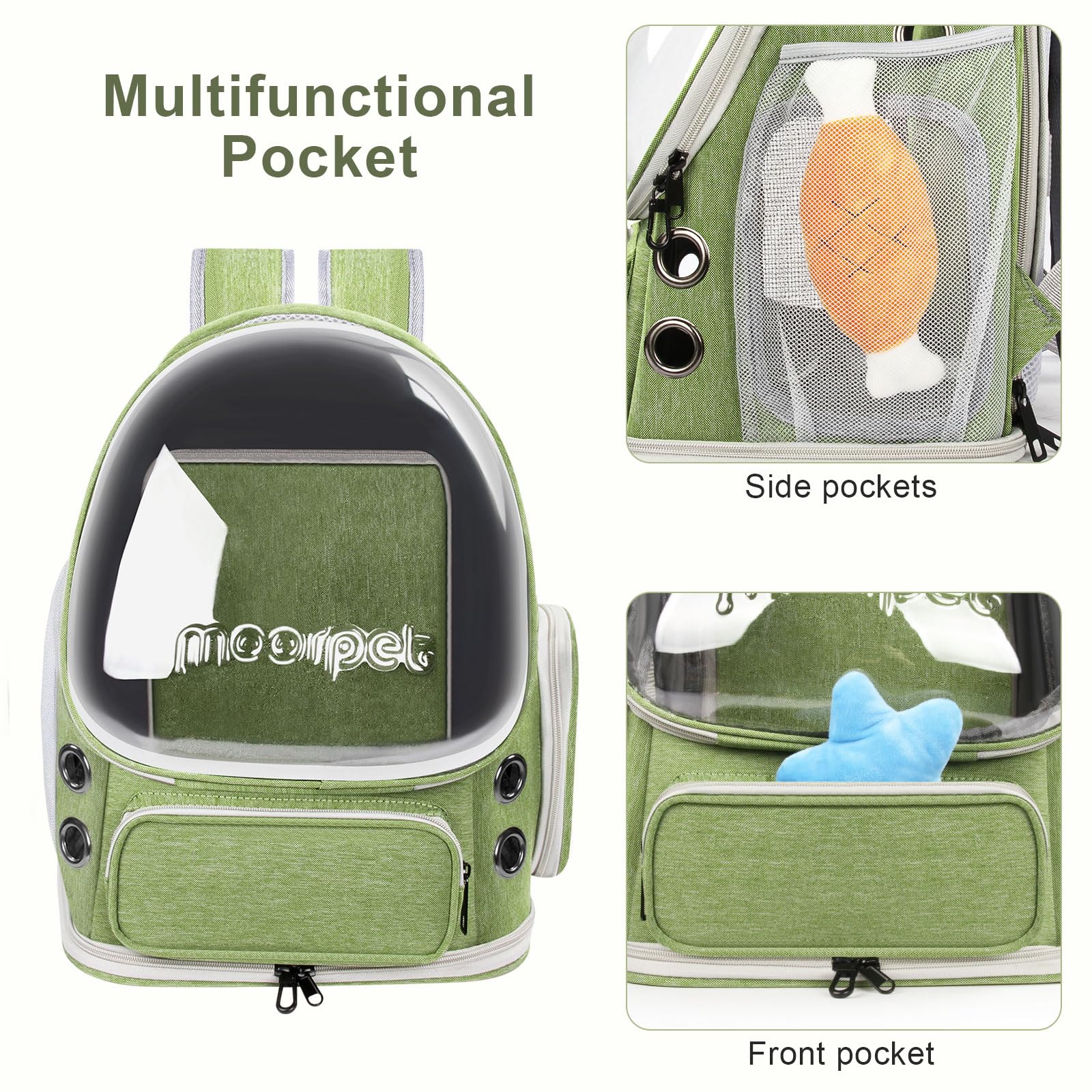 Breathable Cat Bubble Backpack Large Space Pet Carrier Backpack Expandable for Kitty Dog, Foldable Airline Approved Cat Backpack, Transparent PetTravel Backpack Up to 20 lbs (Green) (Green) - image 5