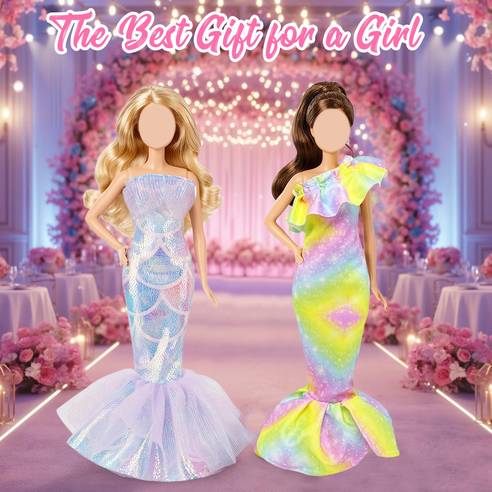 18 vestiti per bambola da 29,2 cm, compatibili con Barbie 1 vestito floreale, 1 gonna a sirena con paillettes, 1 gonna a sirena monospalla, 4 set di abiti top e pantaloni, 2 borse, 5 scarpe, regali