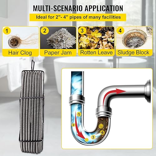 Miniatura 3 de VEVOR Cable de limpieza de drenaje de 100 pies x 38 pulgadas, cable de alcantarillado de acero de núcleo sólido con 4 cortadores para tubos de 2 a 4