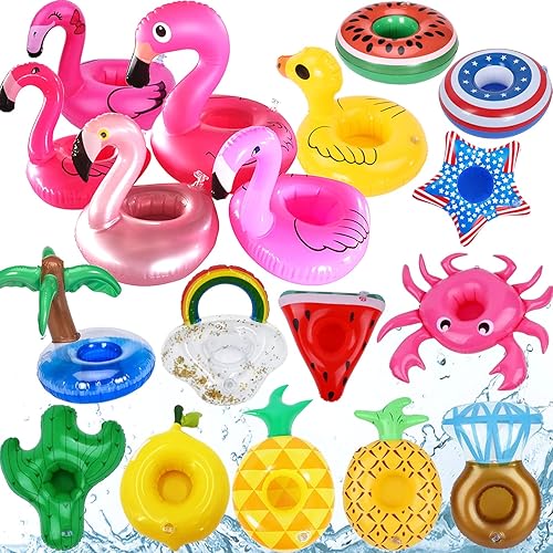 Miniatura 2 de Paquete de 38 soportes inflables para bebidas, flotadores de bebidas inflables para piscina, portavasos para fiesta en la piscina