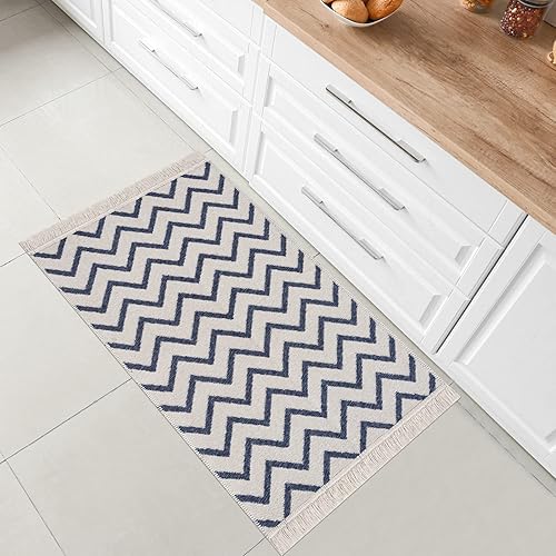 Miniatura 3 de Keen Home Design Alfombras de área  Alfombra bohemia reversible de 3 x 5 y lavable a máquina, 100% algodón, alfombra de dos caras para sala de