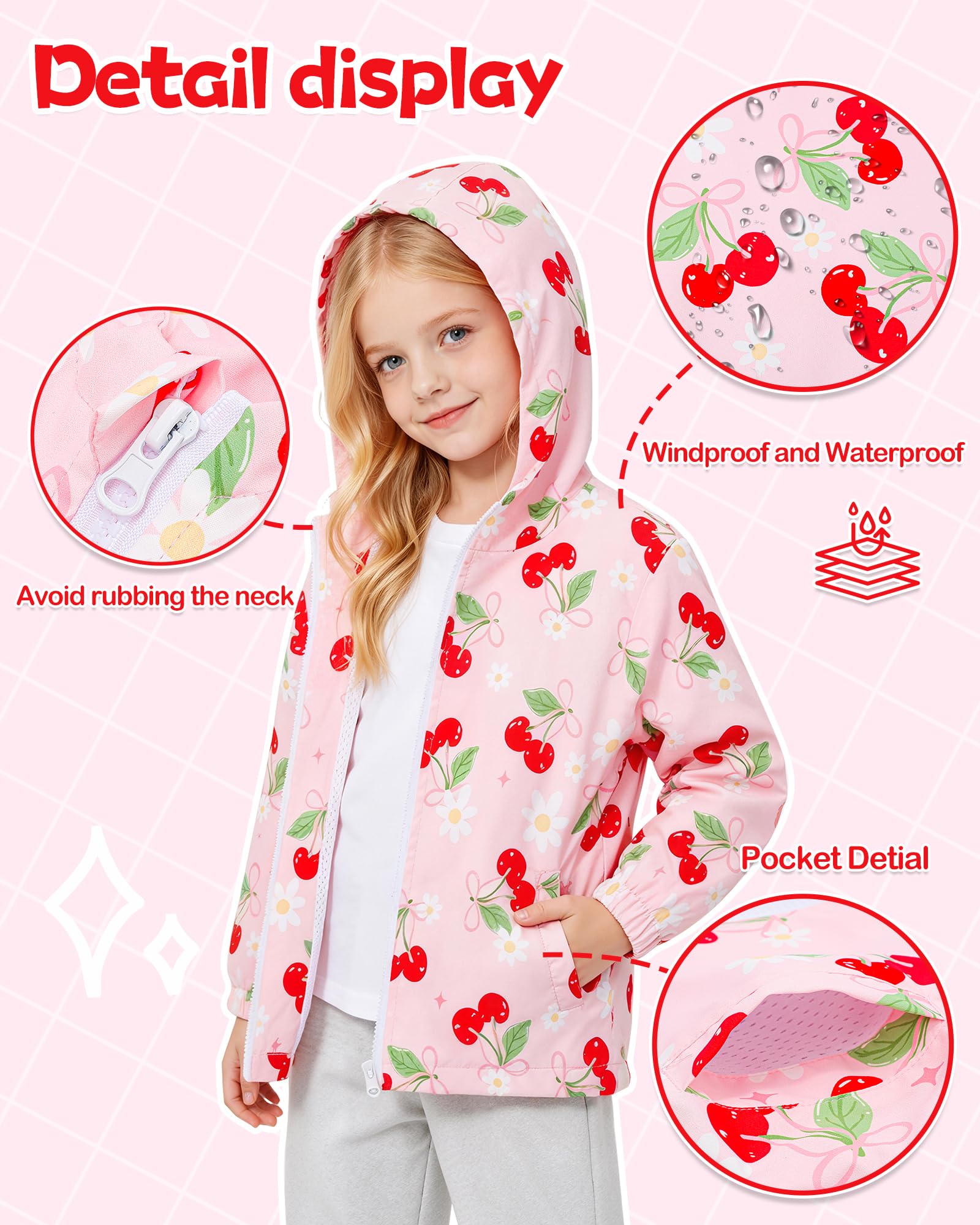 LACOFIA Veste Imperméable Fille Veste Coupe Vent Respirant à Capuche Blouson de Pluie Léger pour Enfant 3~12 ans