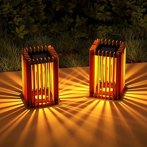 Miniatura 9 de Paquete de 2 faroles solares de 13 pulgadas para exteriores, impermeables, IP44, luces LED colgantes de ratán para patio, jardín, porche, patio,